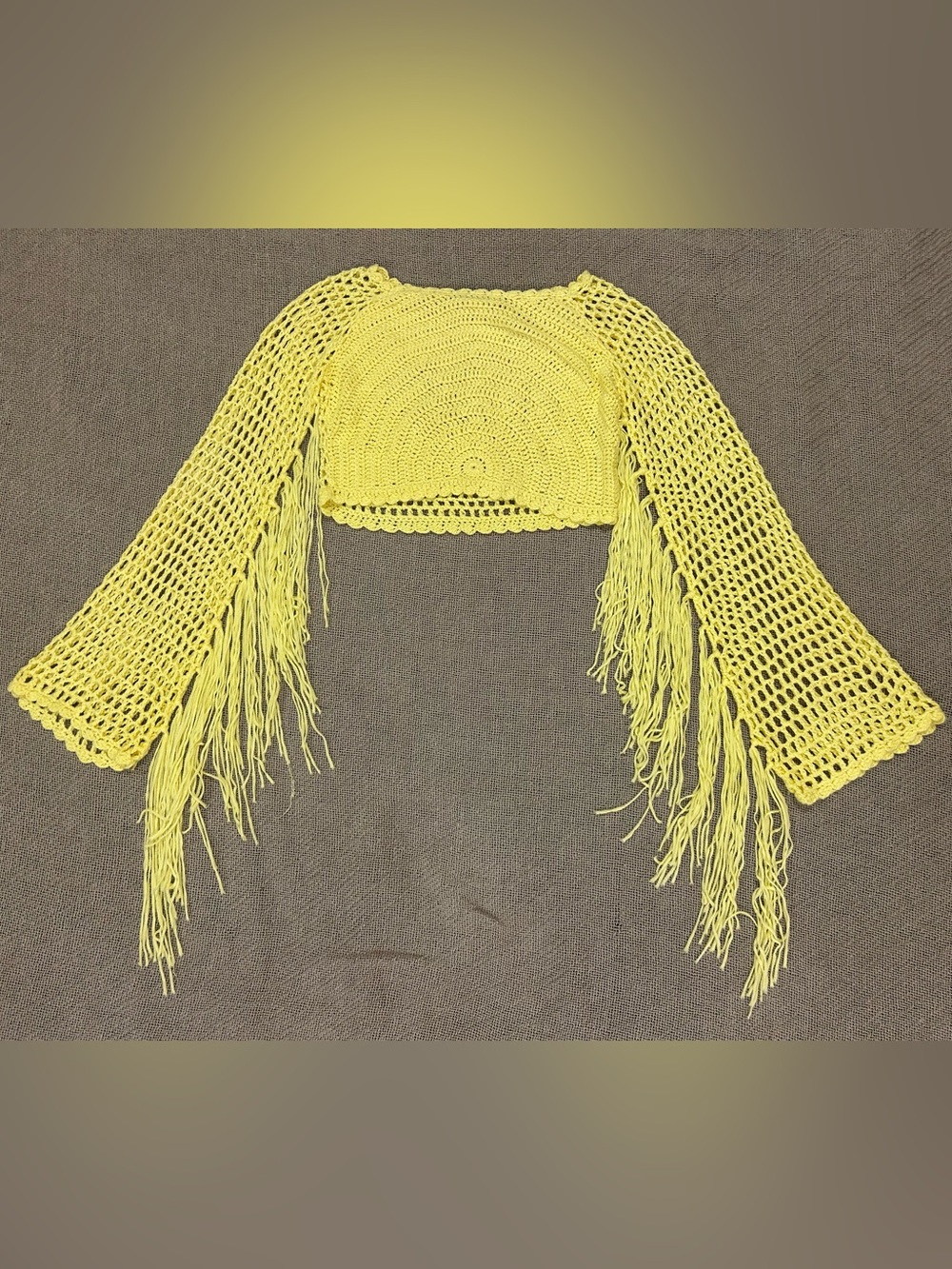 Hot & Delicious Yellow Crochet Fringe Cropped Bolero